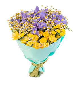 bouquet of irises and chrysanthemums